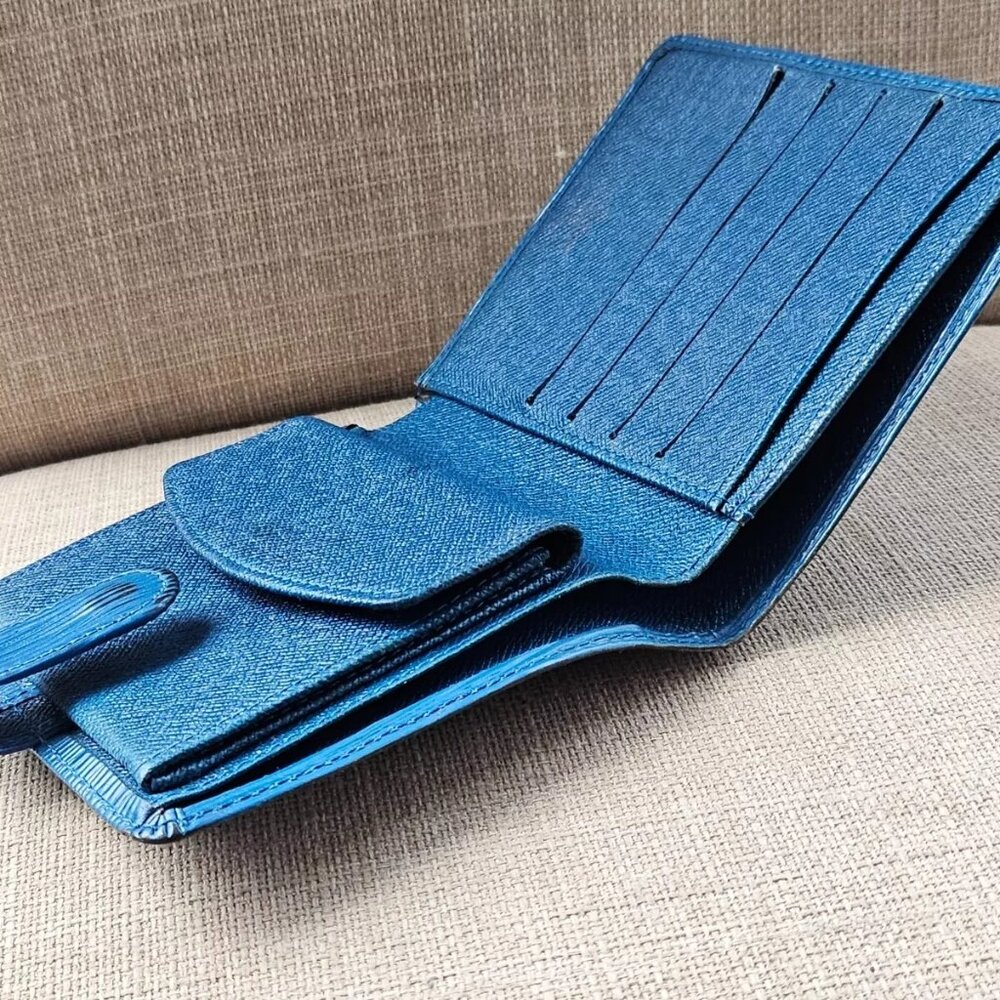 Louis Vuitton Wallet Card Holder Blue Leather Bifold Purse Made in Spain - Picture 5 of 13
